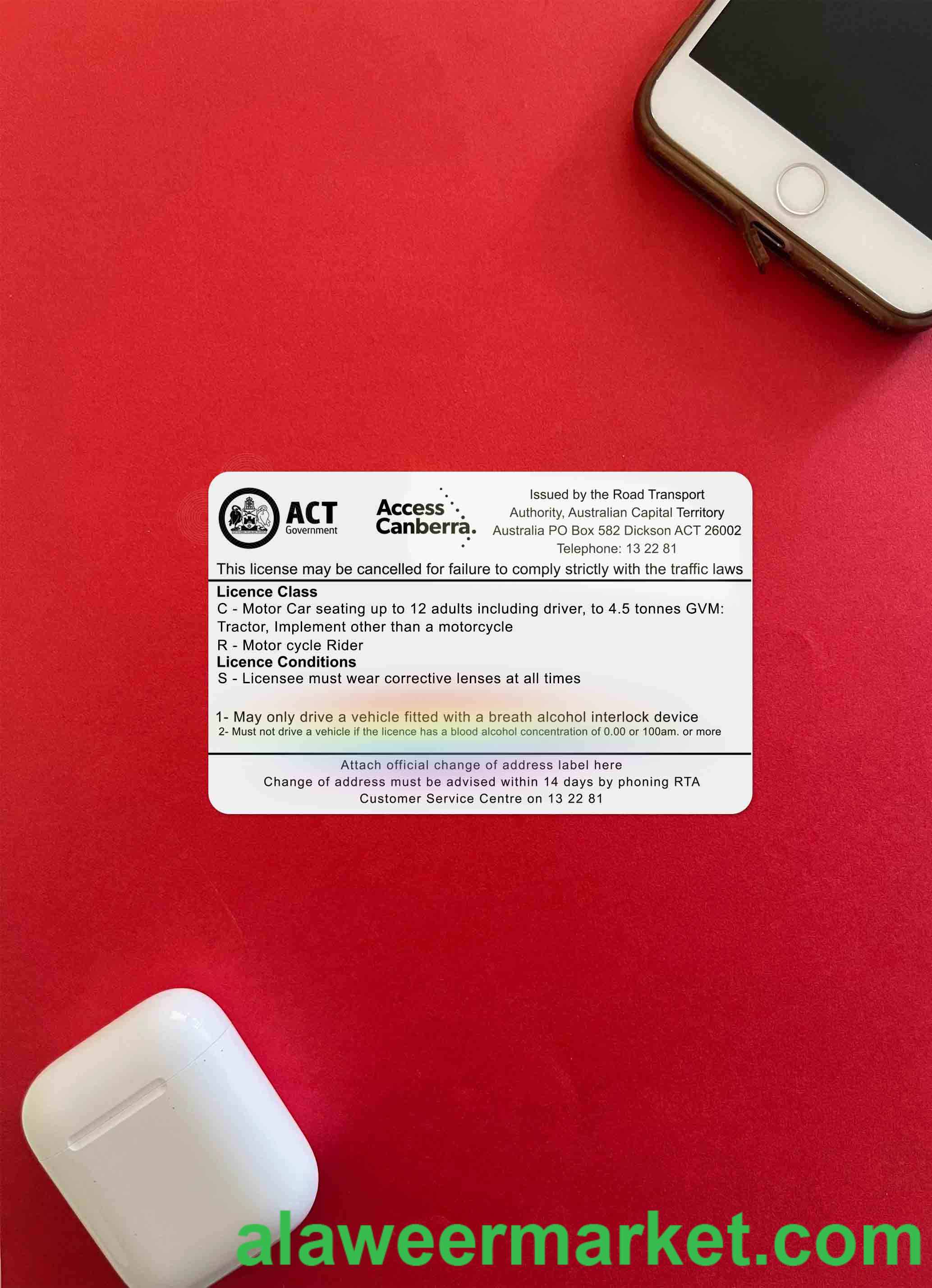 Australia Capital state driving license photolook BACK